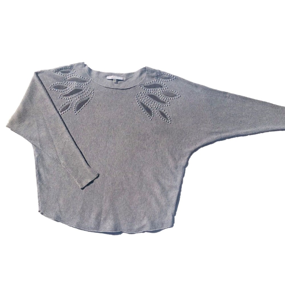 Liquid By SIONI Gray Knit Embellished Sweater Shirt  Size L